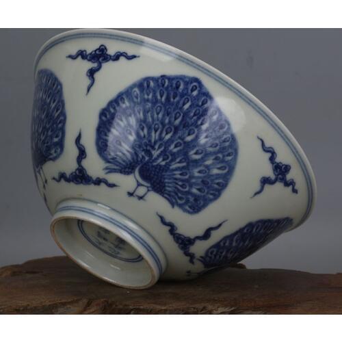 Rare MingDyansty porcelain bowl,Blue & white ,Chenghua Peacock opens,Hand-painted crafts,Collection&Adornment,Free shipping