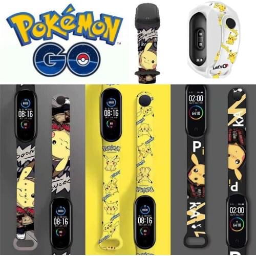 News Pokemon Pikachus Strap for Xiaomi Mi Band 3 4 5 6 Couples Cartoon Anime Graffiti Style Silicone Printed Sports Bracelet