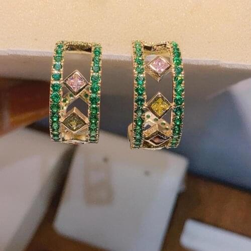 Luxury Geometry Stud Earrings For Women Wedding Cubic Zirconia Dubai Bridal Earring Jewelry Accessories E9441