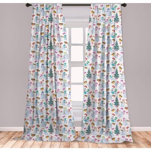 Christmas Curtain for Kids Rooms Holiday Xmas Eve Carol Snowman Pine Trees and Snowflakes Ribbons Window Drapes for Living Room