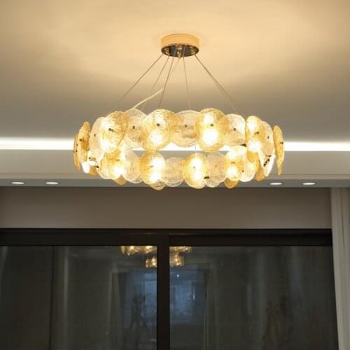 Modern Luxury Water-grained Glass Shade Led Pendant Lights Lustre Bedroom Living Dining Room Home Decor Hanging Light Fixture
