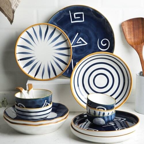 Japanese Thread Western Steak Plate Hotel Multi Specification Cutlery Modern Home Round Breakfast Fruit Sushi Plate Salad Bowl