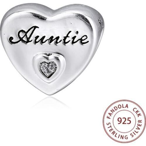 Aunties Love Metal Beads 925 Sterling Silver Heart Charms for Bracelet DIY Jewelry Making Accessories bijoux