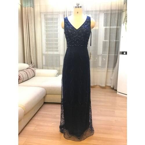 Stock Clean Mermaid Evening Dresses Deep V Neck Beaded Saudi Arabia Dubai Robe De Soiree Prom Party Gowns Cheap Prom Gown