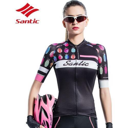Santic Cycling Jersey Women Summer Short Sleeve Cuff Ladies Breathable Reflective Quick Dry Anti-slip Bicycle Clothes