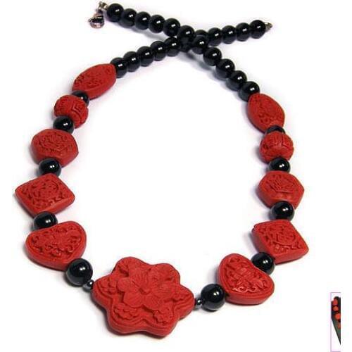 Vintage Cinnabar Black Onyxes Handmade Ladies Jewellery 20inches Beaded Necklace,Perfect Wedding Birthday Women Gift Jewelry
