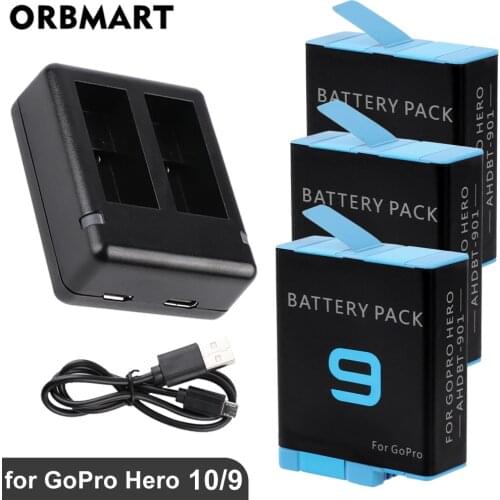 ORBMART for GoPro Hero 9 Battery Charger for Go Pro Hero 9 Black Battary 1720mAh Dual Port Charging Cable for Gopro9 Accessories