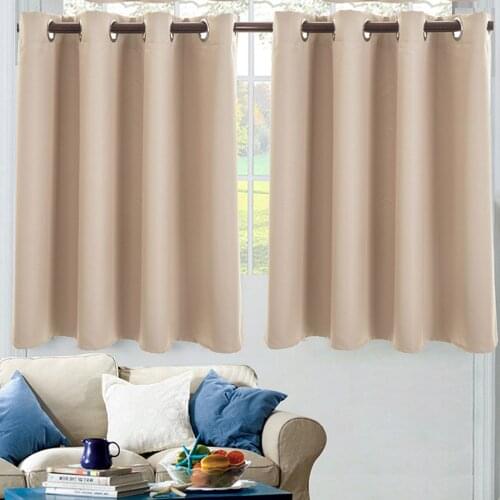 2 pcs Blackout Window Curtain Drapes Short Blinds Solid Color Biparting Open Grommet Curtains Valance For small window