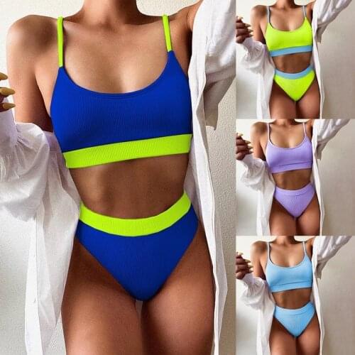 High Waist Womens Bikinis 2021 Separate Swimsuits Plus Sizes Women Push Up Ribbed Strap Womens Bathing Suits Brazilian Bikini