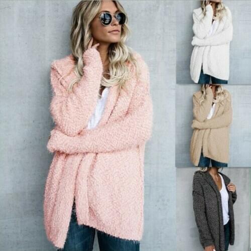 Women Fuzzy Fluffy Cardigan Hooded Coat Winter Warm Jacket Outwear Top S-5XL