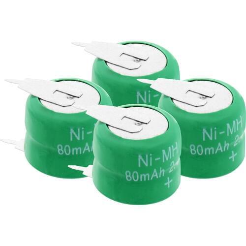1-10 Pcs Rechargeable 80H Ni-MH 80mAh Button Battery Coin Cells With Two Welding Pins For Solar Radios Motherboard LED Lamps