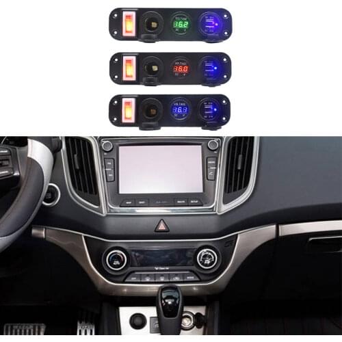 1 PC Car Cigarette Marine Boat Car Dual USB Port RV Voltmeter 12V Power Socket 4 Hole Panel Switch Waterproof With Rocker Switch