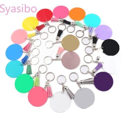 1piece) KH1075-50mm Blank Acrylic Keychain With Tassel Custom Monogram Circle Round Black Clear Acrylic Keychain