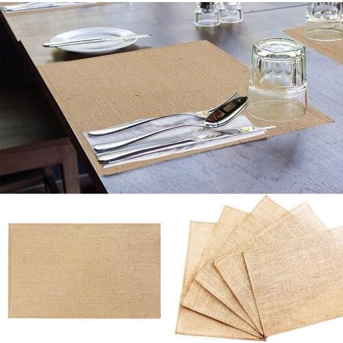 10pcs Non-slip Cup Table Mat Rectangular Nature Jute Placemat Heat Insulation Bowl Pads Cup Coaster Wedding Party Decoration