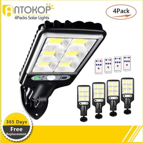 4Packs LED Street Light 128 COB Outdoor Solar light Spotlight IP65 Waterproof Floodlight Wall Light Garden Road Street Pathway