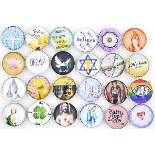 24pcs DIY Snap Jewelry Findings 18mm Cabochon Printed Glass Religious Inspired Faith Pray Button for Snap Earrings Bracelet DIY