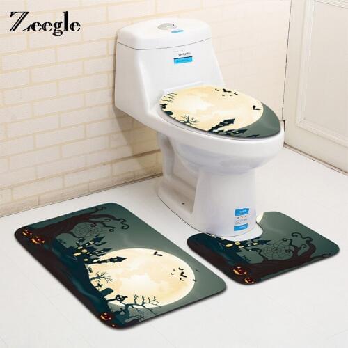 3pcs Bathroom Mat Set Halloween Lights Bath Mat Non Slip Soft Shower Mat and Toilet Mat Sets Bathroon