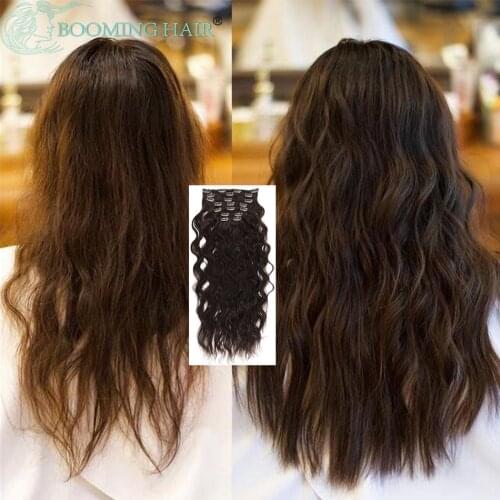 Clip In Hair Extensions Natural Water Wave Thick 140G 7 Pcs Full Head Black Blonde Synthetic Hairpieces Ocean Wave Extension