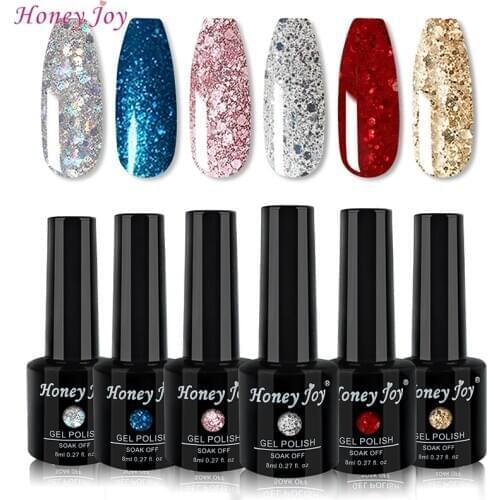 8 ml Fashion Glitter Sequins Dark Red Color Series Gel Nail Polish Kit Set Soak Off UV LED Gel Nail Lacquer Nail Manicure Gel-L