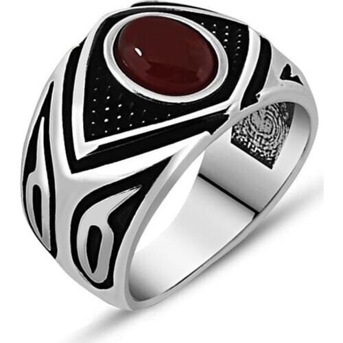 925 sterling Silver Agate Stone Men Ring Model-8