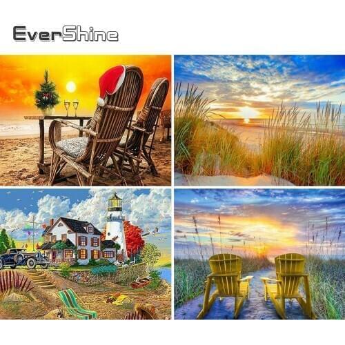 Evershine Diamond Mosaic Full Square Drill Sea Diamond Embroidery Landscape Diamond Painting Cross Stitch Kit Full Set Decor