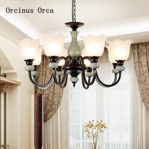 American classic retro ceramic chandelier hotel living room bedroom simple country garden Iron Chandelier