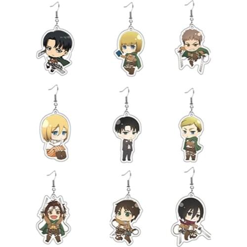 Anime Cosplay Acrylic Figure Earrings Attack On Titan Levi Ackerman Eren Earrings Pendant Women Girl Fashion Jewelery