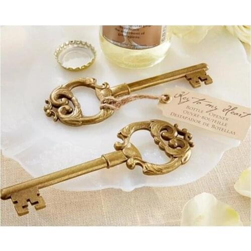 Free Shipping Hot Selling Newest Wedding Favors and Gift "Key to My Heart" Antique Golden Bottle Opener Gold Party Favor 100Pcs