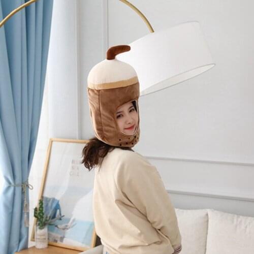 Bubble Tea Hat Plush Toy Cute Girls Winter Hat Head Warmer Photo Supplies Props Headdress
