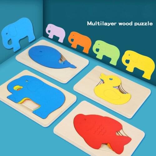 Montessori Multi-layer Wooden Jigsaw Puzzles Early Education Cartoon Animal Puzzle Building Blocks for Children