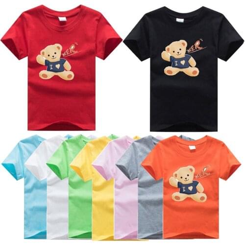 Kids Boys Girls Casual Tops New Cartoon Bear Printed T-shirt Short Sleeve Tees Toddler Childrens Clothing 2-12T