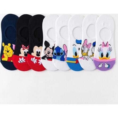 New Arrival Disney Cotton Short Socks Slipper Cartoon Female Invisible Socks Women Girls Non-Slip Socks Duck Mouse Cartoon Socks