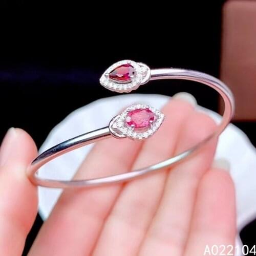 KJJEAXCMY fine jewelry 925 sterling silver inlaid natural garnet women simple elegant fresh gem open hand bracelet support detec