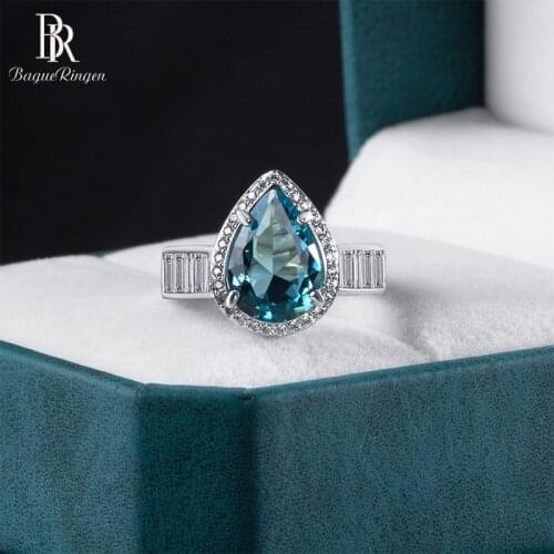 Bague Ringen Trendy Womens Engagement Ring Silver 925 Jewelry Water Drop Shaped Aquamarine Size6-10 Female Gift Wholesale Party