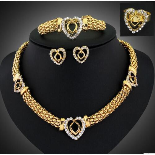 Jewelry Sets Chunky Heart Pendant Necklace Bracelet Ring Earrings Sets For Women