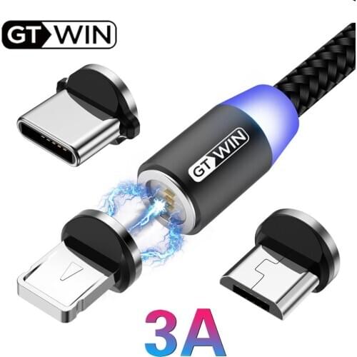 GTWIN 3A Magnetic Cable Micro USB Cable For iPhone Xiaomi 10 Fast Charging USB Type C Cable Mobile Phone Charger Cord Data Wire