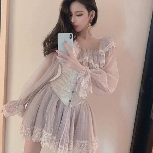 Sweet Party Dress Women Spring 2021 New Ladies Banquet Birthday Party Dress Mesh Stitching Super Fairy Dresses Temperament Women