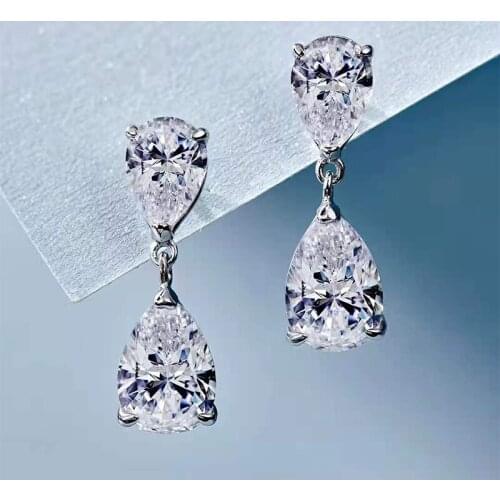 925 Sterling Silver Minimalist Double Water Drop Earrings Pear Shaped High Carbon Diamond Charm White Earrings For Women Girls