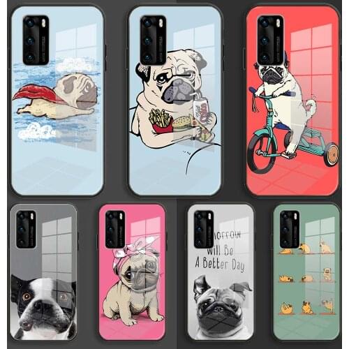 Soft Glass Case For Huawei P40 P30 P20 Pro Lite Plus p30lite p40lite E P samrt 2020 Coque TPU Cover funny pug memes