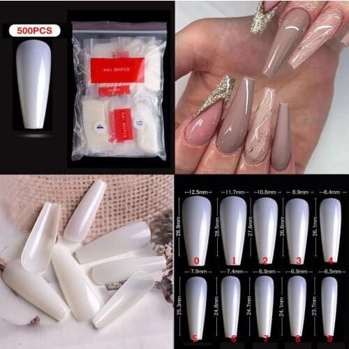 Nail Tips 500pcs Nail Art Long Fake Nails Ballerina Tips Press on False Nails Display Full Cover Artificial Fake Nail Designs
