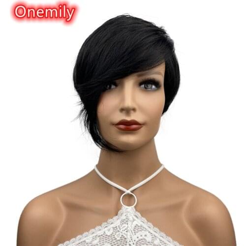 Onemily Short Straight Heat Resistant Synthetic Wigs with Side Bangs Women Girls Cosplay Theme Party Evening Out Dating Fun