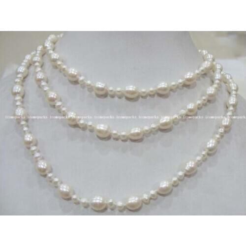 Wholesale 50" AA white round 4-5mm and egg 9-10*7-8mm freshwater pearl necklace