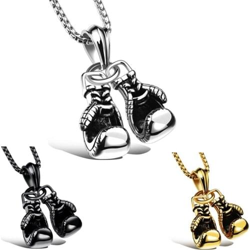 Men Boxing Glove Pendant Necklace Gold / Black Color Stainless Steel Hip Hop Chain Fashion Sport Fitness Jewelry Dropship