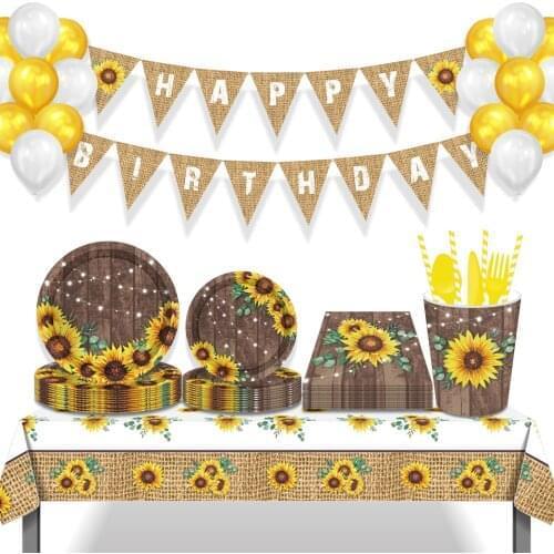 Brown Flower Sunflowers Oh Baby Party Disposable Tableware Sets Plates Cups Tissue Balloons Globos Birthday Party Decors