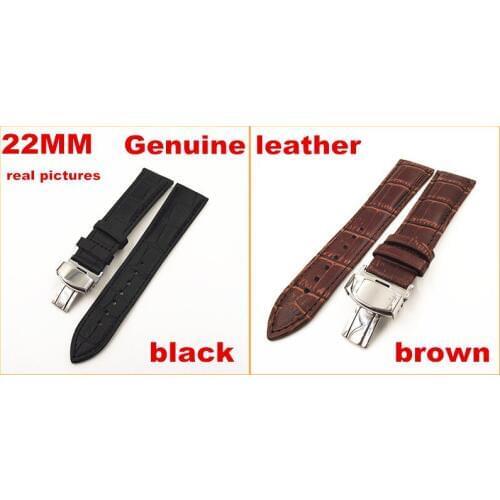 1PCS 22MM genuine leather Watch band watch strap waterproof leather stainless steel buckle - black & brown color available