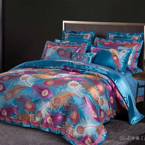 Luxury European Style High Precision Brocade Bedding Set Peacock Feathers Duvit Cover Sheet Pillowcase King Queen 4/6/8/10 PCS