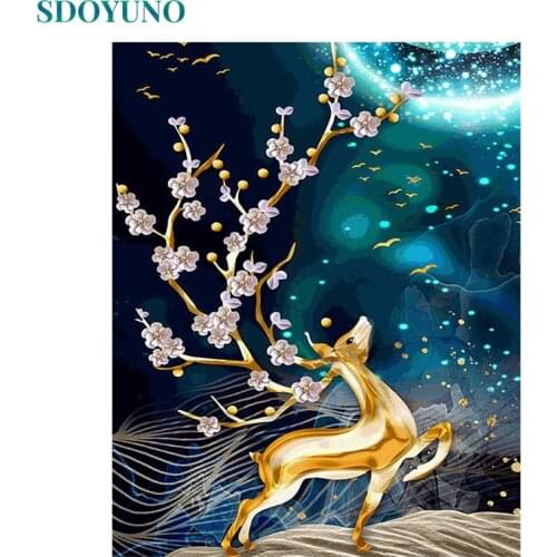 SDOYUNO Sika Deer Painting By Numbers For Adults Animals 60x75cm DIY Paint By Numbers On Canvas Frameless Hand Painting Decor