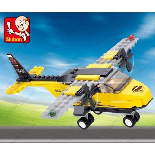 SLuban City Plane Airport Building Blocks Sets Military T-Trainer Airplane Model Brinquedos Bricks Educational Toys Gift for kid