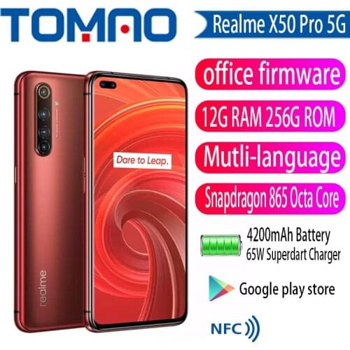 Realme X50 Pro 5G 12GB RAM 256GB ROM 6.44 inch 90Hz SuperAmoled Screen Moblie Phone Snapdragon 865 Octa Core 65W Fast Charger