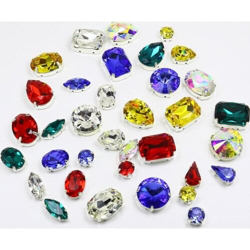 Mixed Color Pointed Back Rhinestone 18*13mm Crystal Fancy Stone With Claw Sew On Stone K9 Crystal Loose Beads For Clothes Bags
